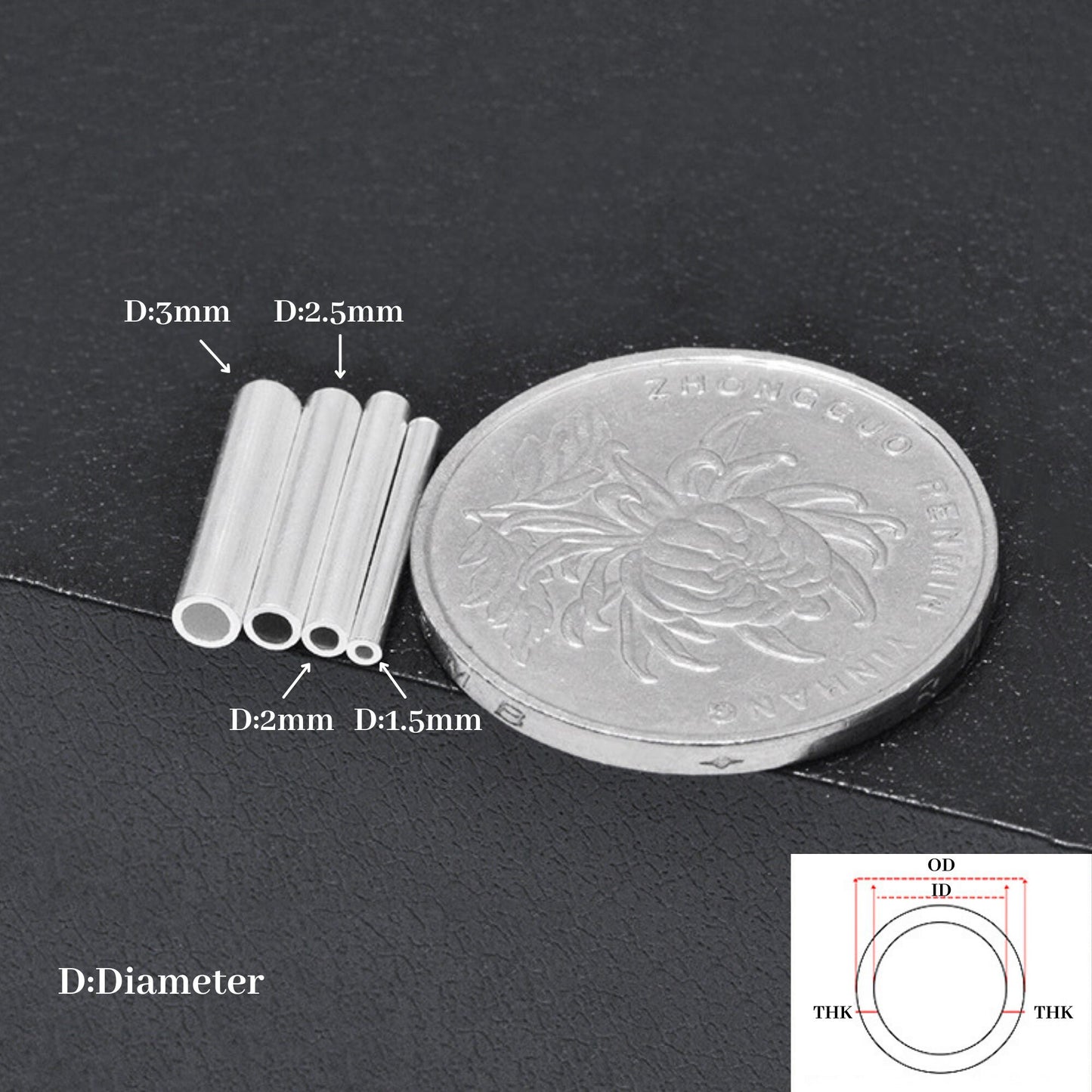 9999 Round Sterling Silver Tube Beads For DIY Jewelry Making Accessories